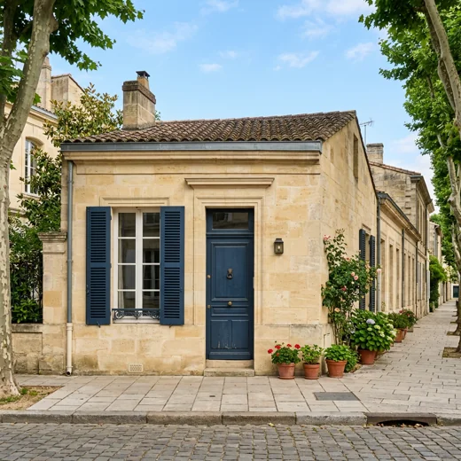 Échoppe bordelaise typique, maison de plain-pied en pierre calcaire à Bordeaux