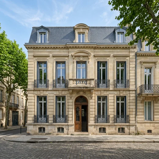 Maison bourgeoise en pierre de taille typique de Bordeaux, avec balcons en fer forgé